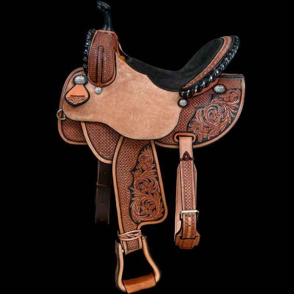 Our Speed Demon Saddle will keep you runnin' in style!  Made from American leather with genuine sheep wool lining, this saddle is great for running barrels or any speed event. Customize it today!